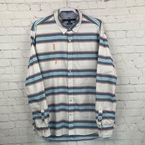 Tommy Hilfiger Mens White/Blue/Red Long Sleeve Button-Up Striped Shirt XL